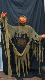 Life Size Halloween Props Hanging Pumpkin Scare Crow Light up Eyes and Sound - Image 9